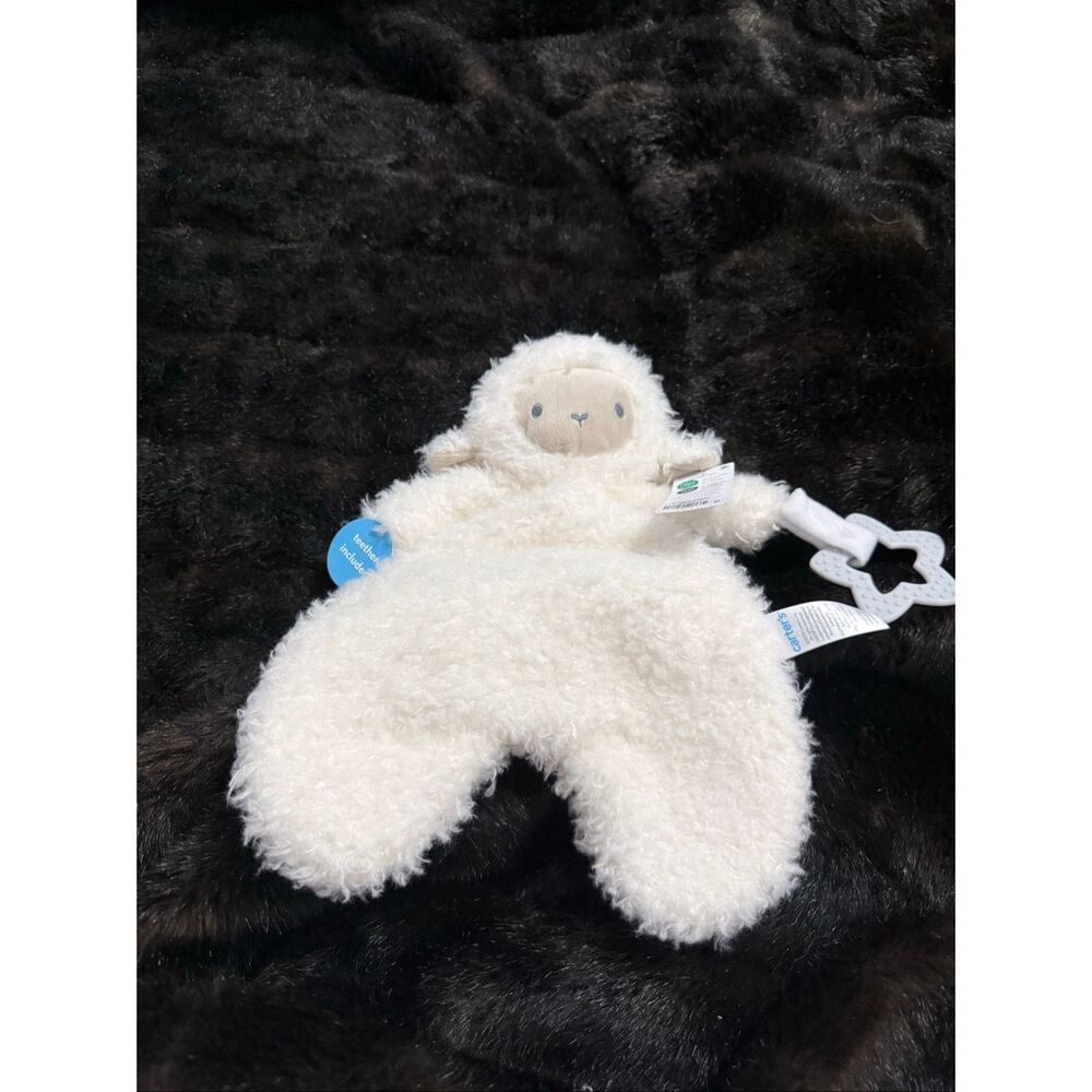 Carters Plush BABY‎ LAMB Teether Security Lovey Soother Toy Cream White Blanket